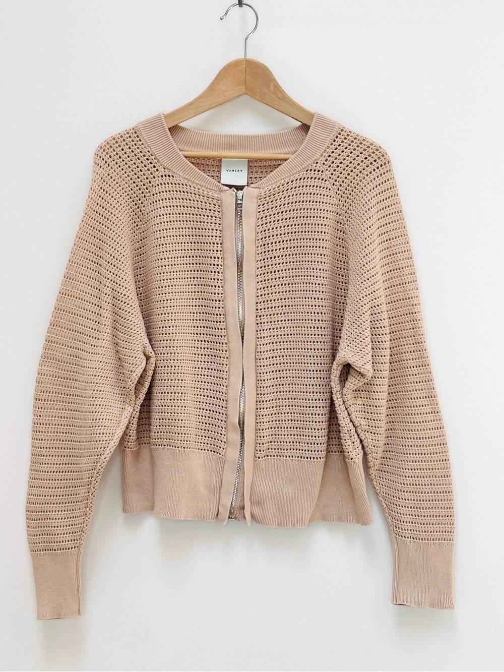 Varley Cameron Knit Cardigan Sweater Full Zip Cotton Moonlight Beige Large - Picture 4 of 14